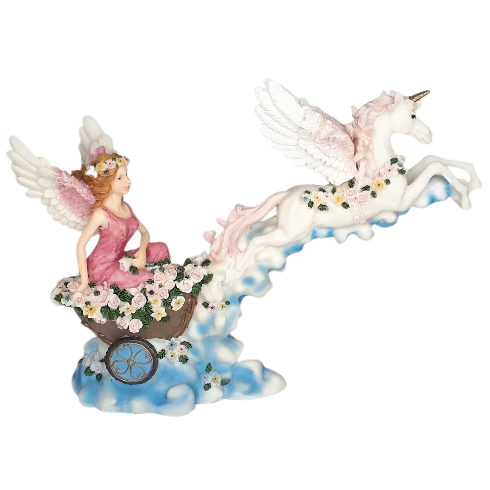Flying Pegasus Unicorn & Winged Fairy Statue